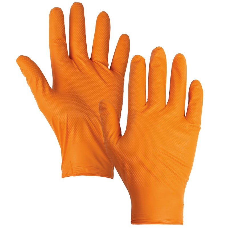 DIAMOND SAFE, orange disposable chemical nitrile glove