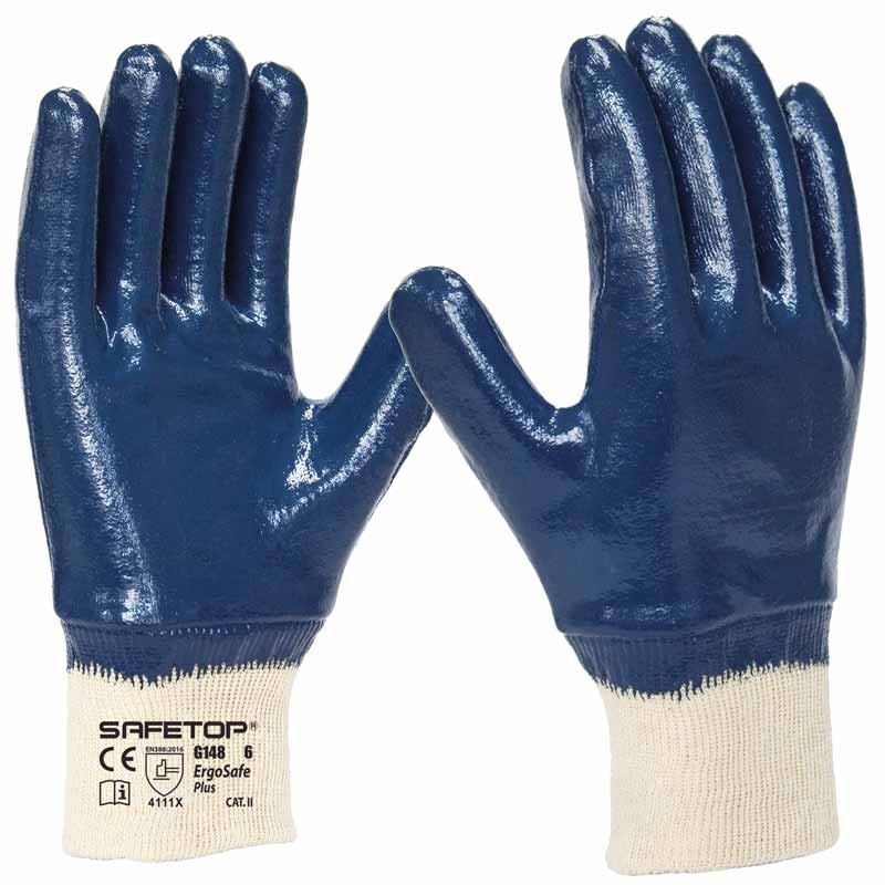 ERGOSAFE PLUS, glove fully coated blue nitrile on cotton