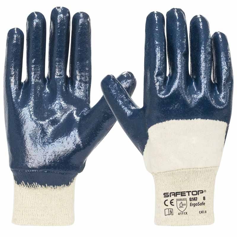 ERGOSAFE, glove 3/4 coated blue nitrile on cotton