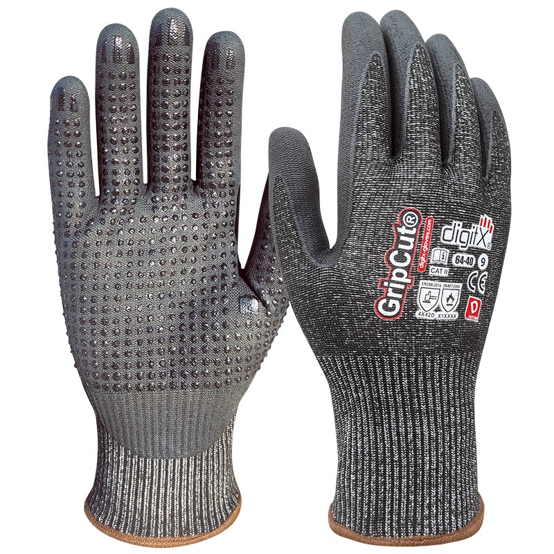 GripCut, D-cut resistant glove thermal risks with grip dots
