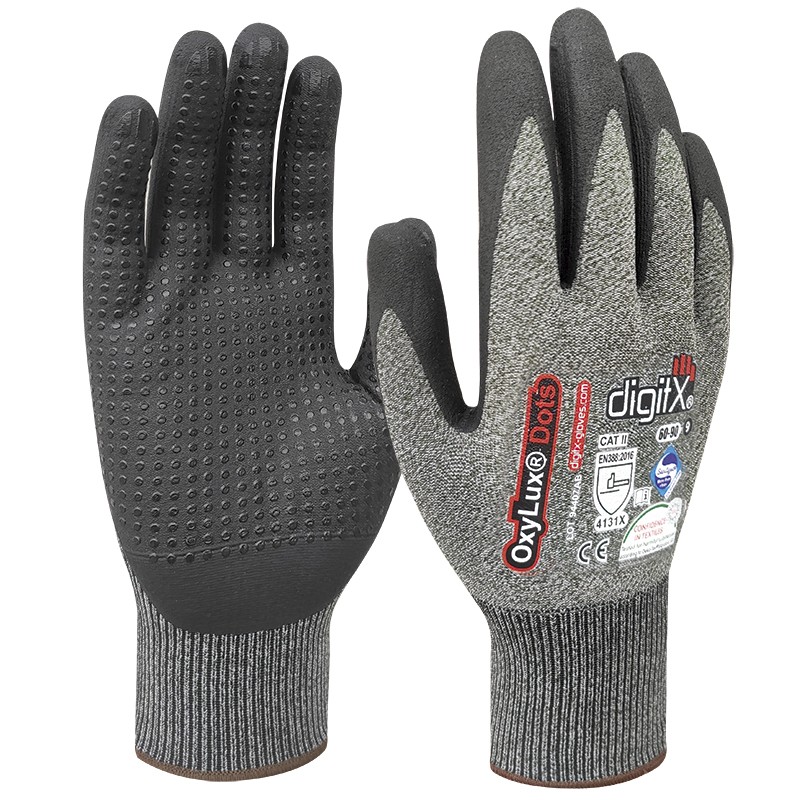 OxyLux Dots, nylon-spandex-nitrile glove sanitized